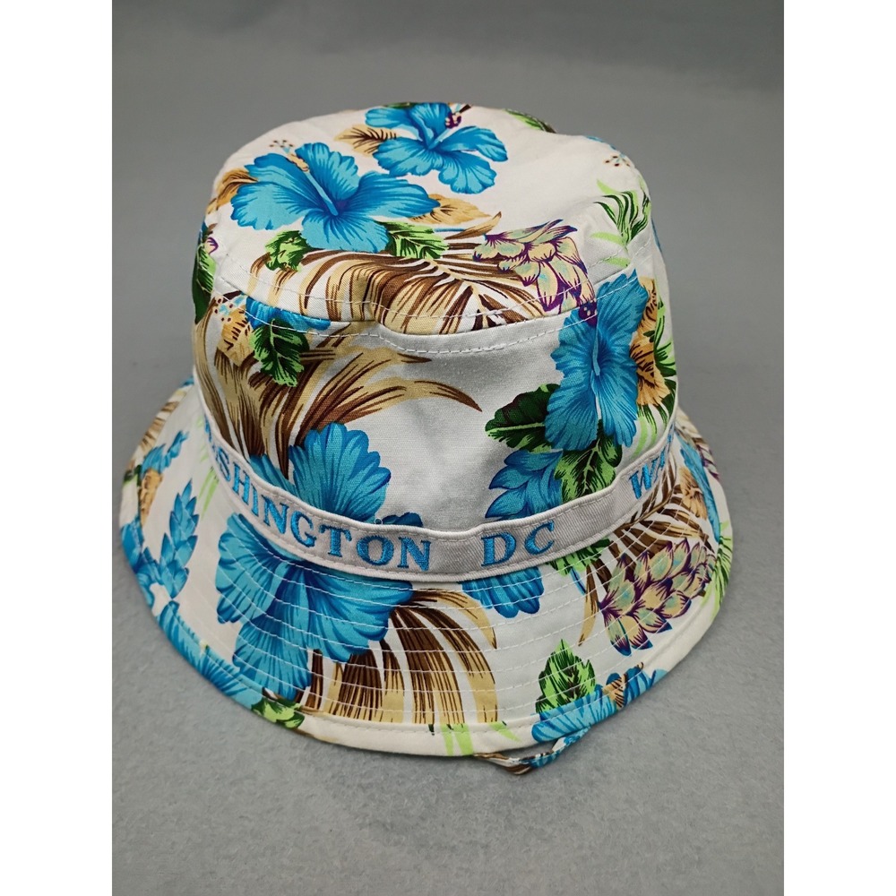 DC One Wholesale Washington DC Floral Bucket Hat Blue Hibiscus Tropical Sun Hat - Picture 4 of 6